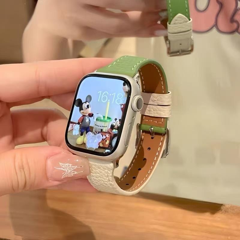 The Thin Pebbled Leather Strap Is Suitable for AppleWatch10, Apple Watch S9iwatch87th Generation SE Girl