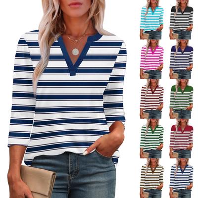 3/4 Sleeve Shirts For Women Tees Blouses Casual Plus Size Basic Tops Pullover Ladies Tunic Blouses