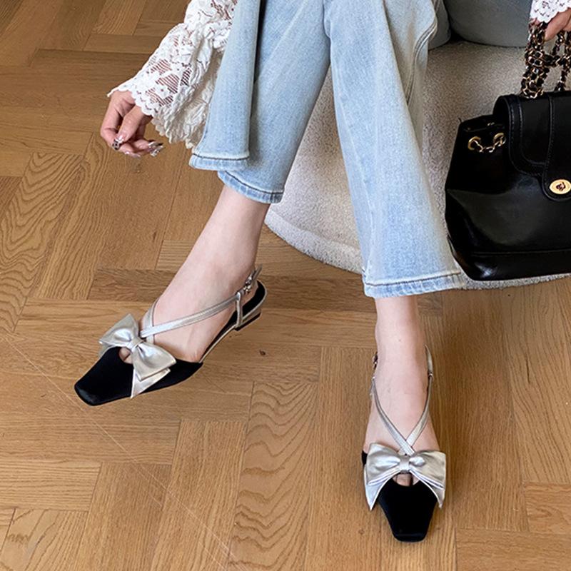 

Low-heeled French bag head sandals women s 2025 spring new shoes with skirts women s shoes niche design thick-heeled sandals 40 чёрный