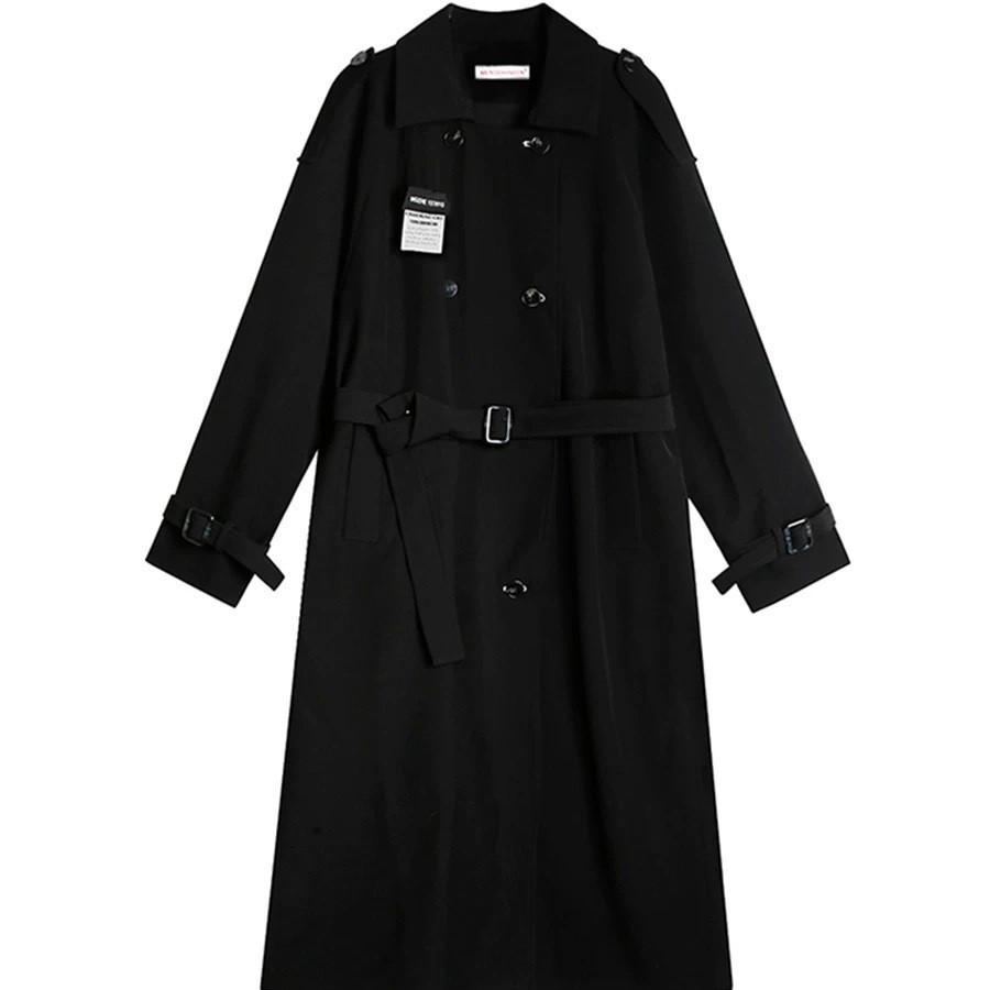 Gabardina Negra para Mujer Petite Primavera y Otoño Nuevo Abrigo de Largo Medio Estilo Británico