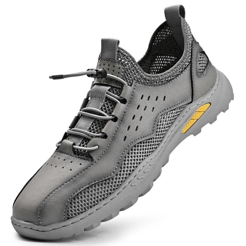 

Fashion Retro Handmade Mesh Breathable Shoes for Men 2025 Summer Soft Sole Anti-Slip Casual Style Knit Sneakers with Trendy Design 46 серый