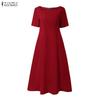 ZANZEA Women Casual Round Neck Solid Color Summer Short Sleeve Dress