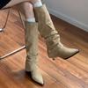 Soft Leather Version~ Retro Pointed Suede Belt Buckle But Knee Trouser Boots for Women Wear Removable Long Stacking Boots