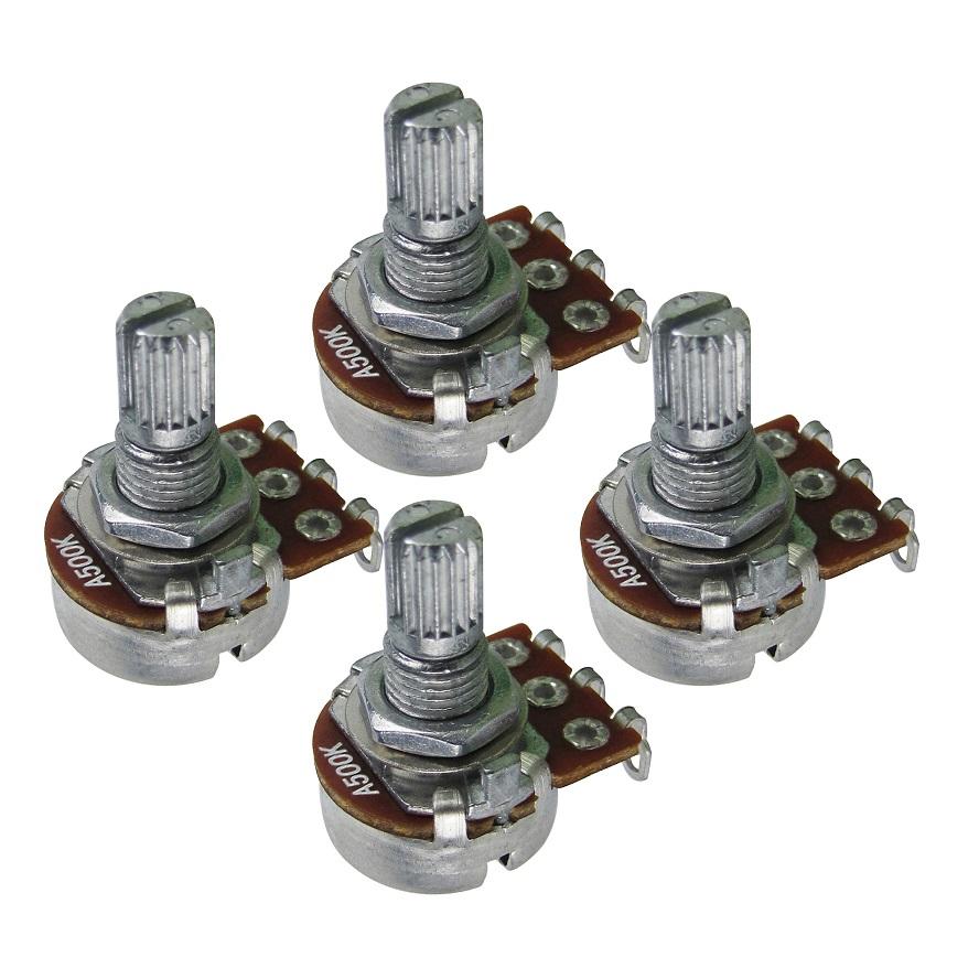 FLEOR 4PCS Mini Guitar Potentiometer 18 Splines Short Shaft Pots 250K /500K for Bass Guitar Parts Replacement