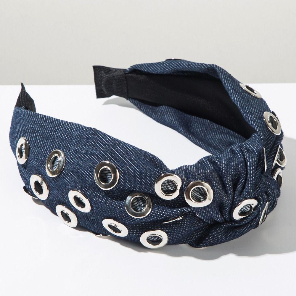 Y2K Denim Headband Wide Hollowed Out Eyelets Headband Hair Accessories Punk Hairband  Party