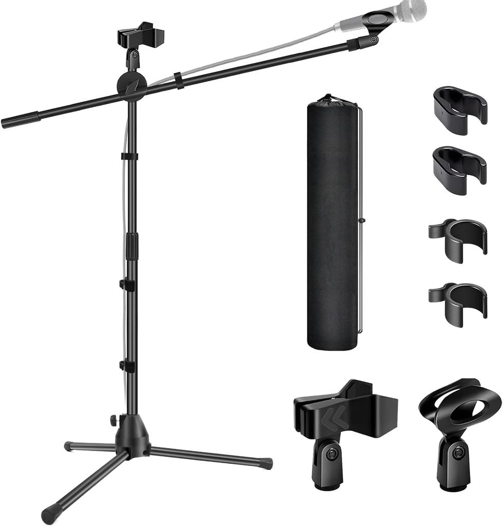 EmJTao Foldable Microphone Stand with 180° Adjustable Boom, Portable Tripod Stand for Performances, Meetings, Speeches, Training, Live Speeches,