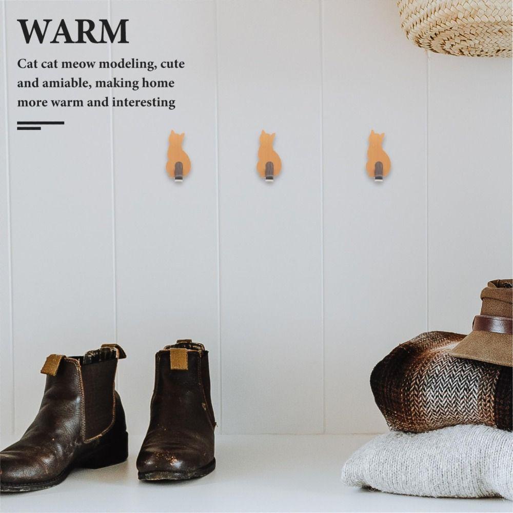 304 Stainless Steel Cat Hook Creative Cartoon Wall Hooks Self Adhesive Hooks Multi-use Decor