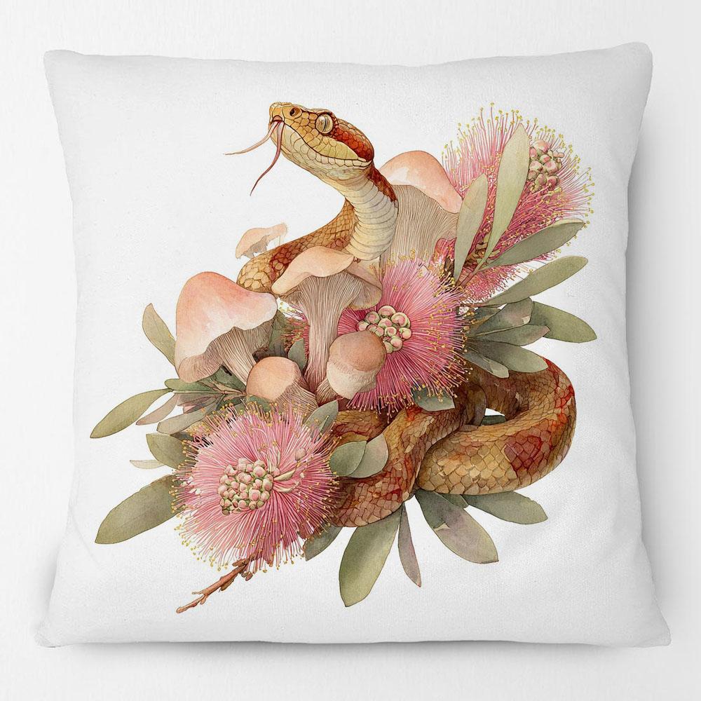 Australian Copperhead Snake Bottlebrush Flowers Animals Painting Cushion Covers Mushroom Art Pillow Case