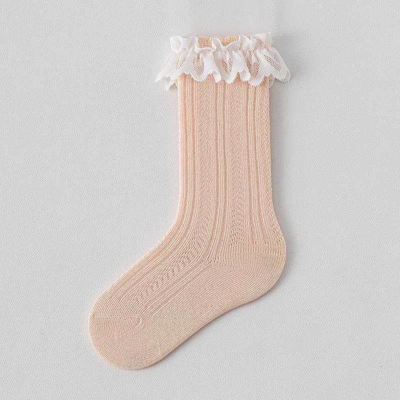 

Хлопковые носки до колена с кружевом класса А для новорожденных и малышей - Весна/Осень M: 1-3 years, Foot Length 10-12CM розовый