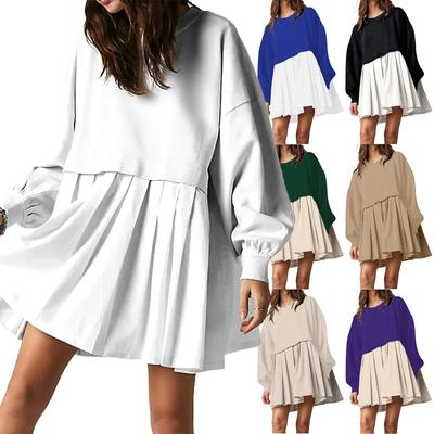 Übergroßes Sweatshirt-Kleid für Damen, Ausschnitt, langärmelig, Patchwork-Pullover, Tops, Sweatshirt-Kleid