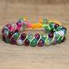 Rainbow Agate Double Layer Braided Bracelet – Colorful Cord Boho Jewelry, Joy Energy Gift for Men & Women