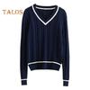 Maglione unisex scollo a V manica lunga coppie uniformi scolastiche vestibilità ampia design color-blocking trama intrecciata stile preppy maglie a maglia