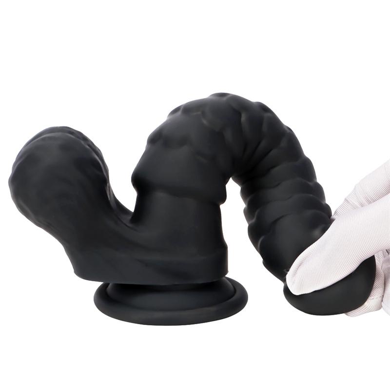 Czarna podwójna twardość Miękka płynna silikonowa waga Caterpillar Model Shaped Dildo