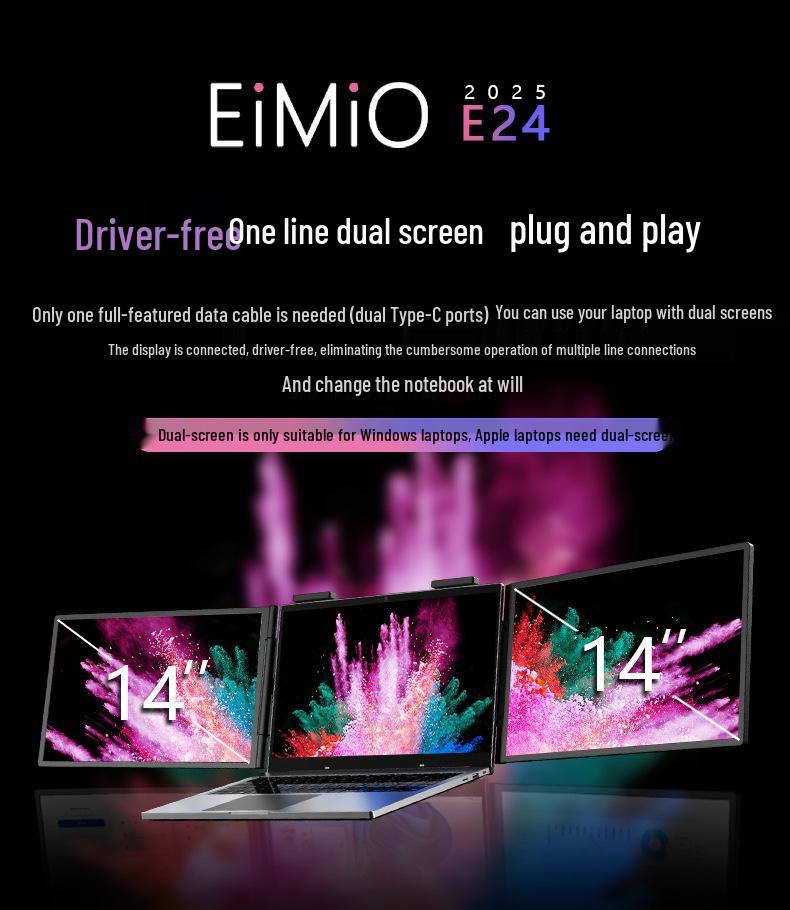 EIMIO Dual Screen Portable Monitor: 14" & 16" 2.5K Left-Right One-Line Triple Display Laptop Extension