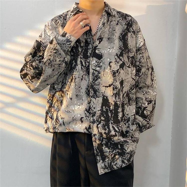 Retro Hong Kong Style Men's Floral Shirt Casual All-Match Jacket Japanese Korean Style Trendy Spring Autumn Fashion