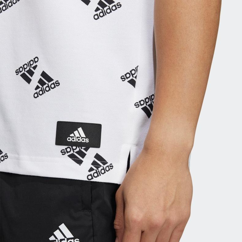 adidas Logo Allover-Print Poloshirt Herren Poloshirts Weiß HE7438