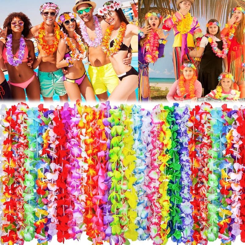 Hawaiian Artificial Flower Necklace Summer Pool Party Supply Tropical Beach Birthday Party Decoration Wedding Christmas Garland