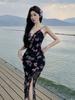 Sweet and Spicy High Split Slim Fit Halter Dress Summer Photo Beach Skirt Seaside Vacation Atmosphere Skirt