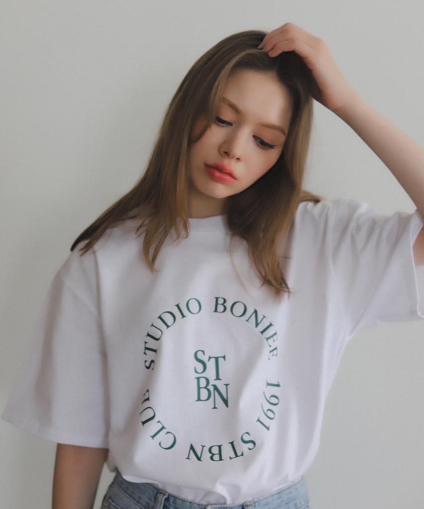 BONIEE Circle Round Graphic Loose T-Shirt White