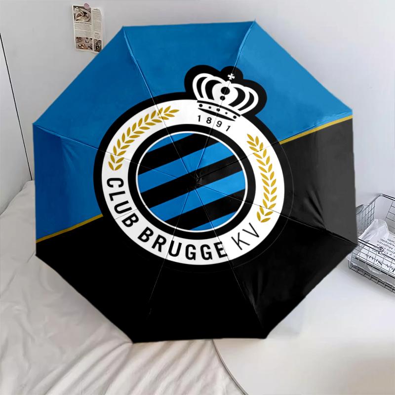 1 PC Automatic Folding Umbrella - Club Brugge K.V Pattern, Portable & Foldable Design with 8 Ribs, Christmas Birthday Gifts