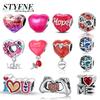 Anniversary Sweet Copper Heart-Shaped Round Love Beads Charms Fit Diy Original Bracelet For Women Diy Fine Jewelry Making