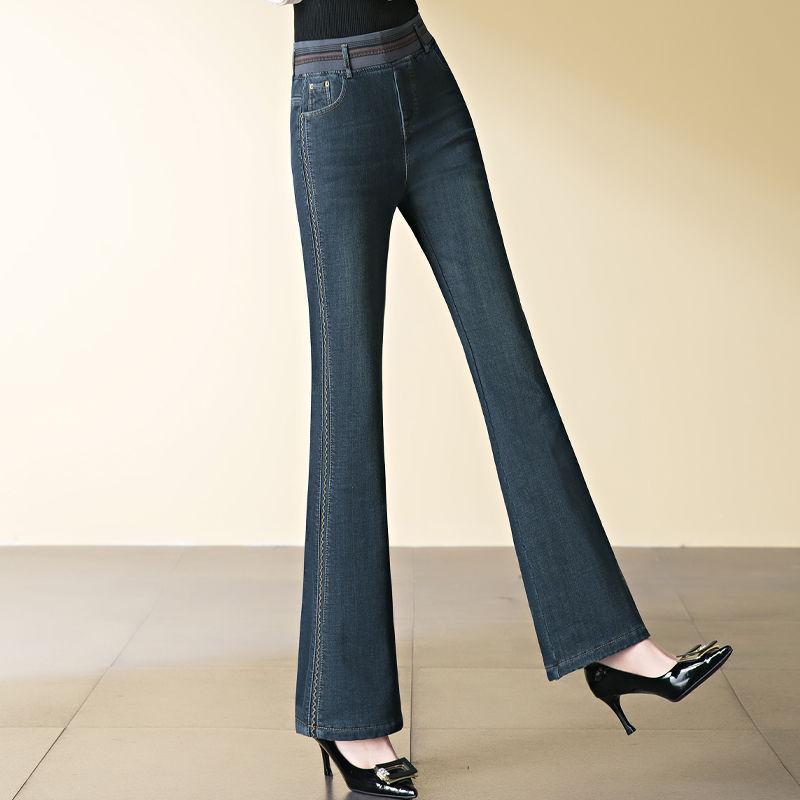 

2025 Plus Velvet High-Waisted Slimming Bell Bottom Jeans for Women - Thick, Warm, Elastic, and Body-Shaping Size 26 [Recommended 70-82 lbs]