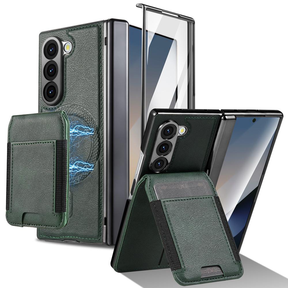 KEYSION PU Leather Phone Case for Samsung Galaxy Z Fold 7 6 5 4 3 Shockproof Cover With Magnetic Card Holder Bag Hinge Screen Protector