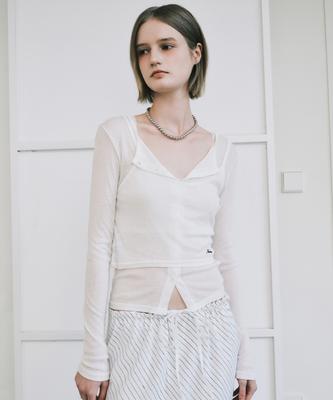Nigaennikol Henley Neck Layered Sleeve Top_Ivory
