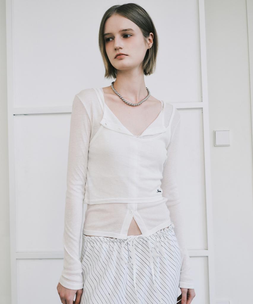 Nigaennikol Henley Neck Layered Sleeve Top_Ivory