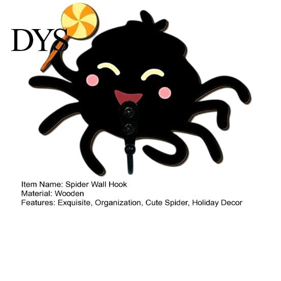 Autumn Atmosphere Wall Accessory Wooden Spider Hook for Keys Hat Towel, Cute Cartoon Black Decorative Halloween Theme Hangers Hanger, Mounted