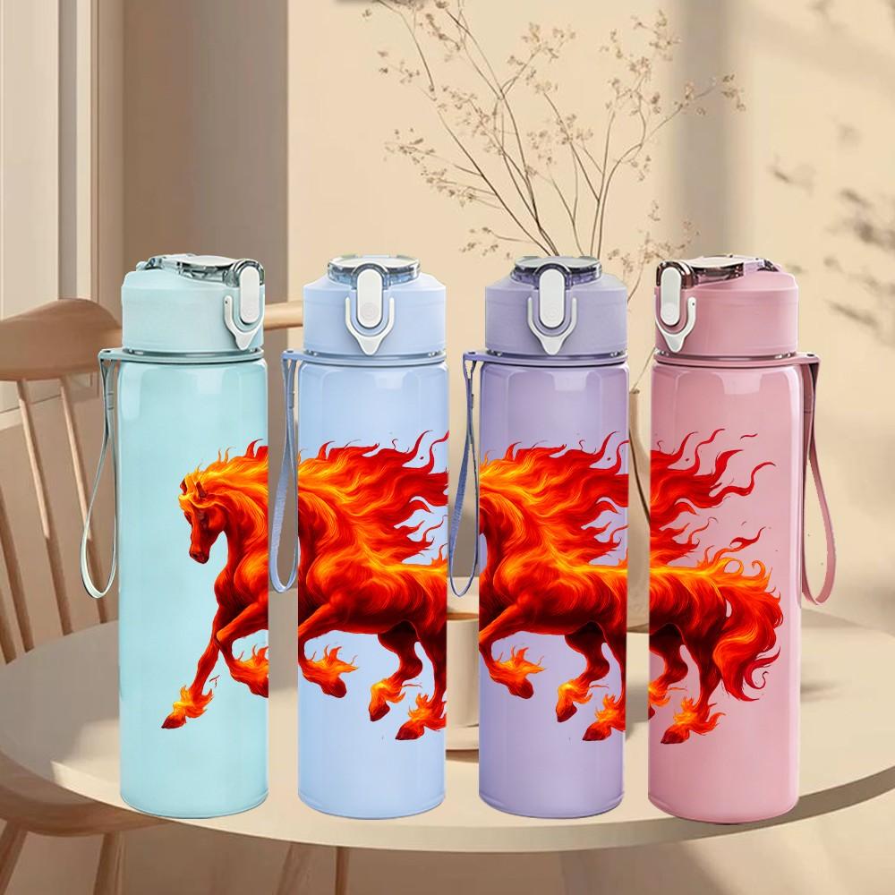 1PC Running Red Horse Silhouette 750ml Color Plastic Sports Water Bottle Leakproof Flip Straw Lid Suitable for Sports Office Home Use