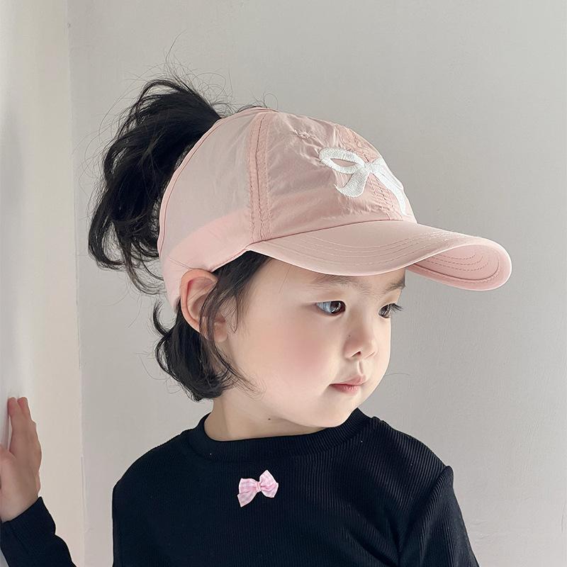 1Pc Summer Quick Drying Sun Visor Hats For Kids Boys Girls  Embroidered Bow Empty Top Ponytail Baseball Cap Children Hat