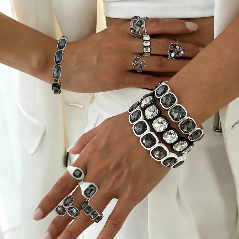 Geometric Square Crystal Stretch Bracelet Women Minimalist Chic Trendy INS Style Daily Wear Accessory