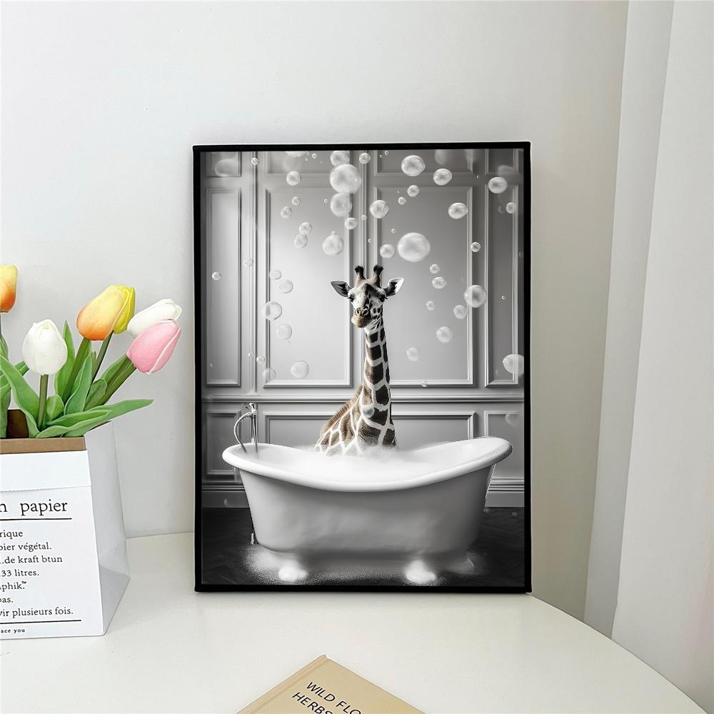 1pc Retro Art Bathroom Animal Poster Self-adhesive Art Poster Waterproof Paper Sticker Coffee House Bar Room Wall Decor