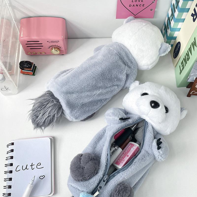 Cute Otter Plush Pencil Bag Functional Marine Animal Toy Case Portable School Storage