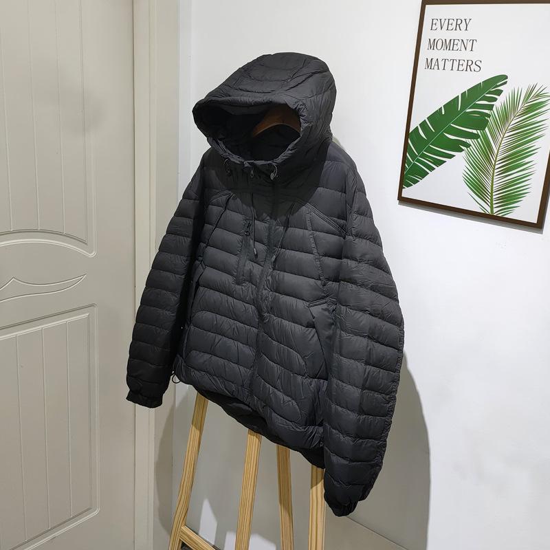 

Женская куртка в корейском стиле с 90% утиного пуха - Высокое качество, Повседневная, Тонкая, Свободного кроя, Пальто с капюшоном для осени/зимы S чёрный