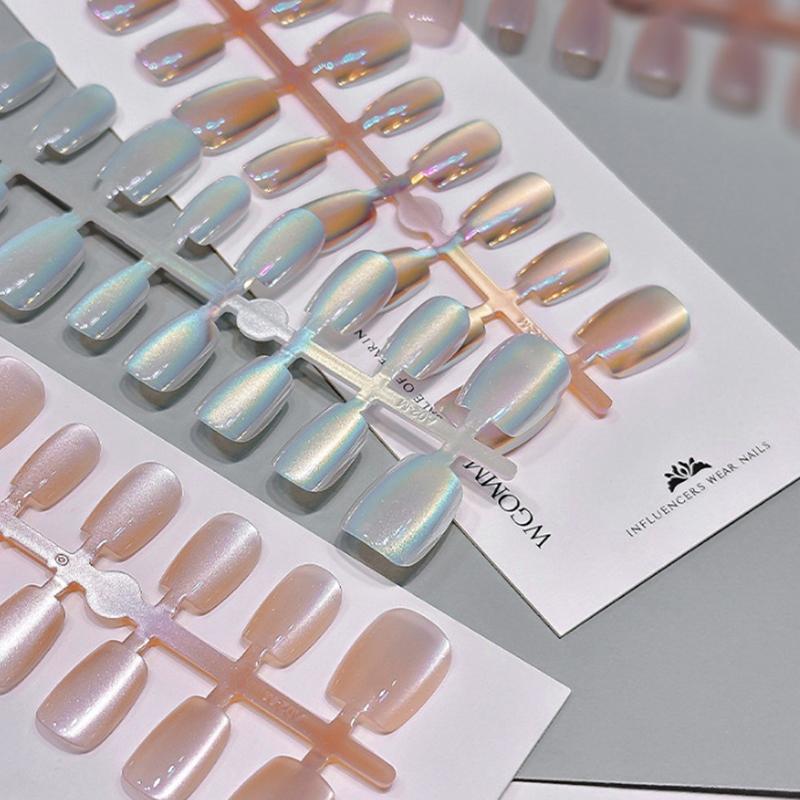 30Pcs/lot Short Press On Nails Aurora Cat Eyes Pure Ballerina Decoration Wearable False Nails Full Cover Nail Tips Art