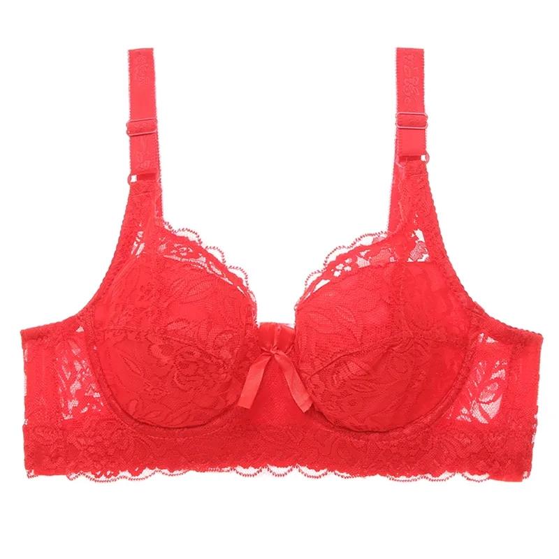 Large Size Ultra-thin Underwear Women's Bra Sexy Lace Beauty On The Back Full Cup Bra