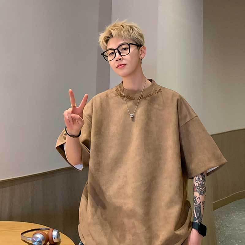 Men's American Retro Embroidered Short-Sleeve T-Shirt - Heavyweight, Trendy High Street Summer Loose Casual Top