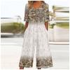 Women's V Neck Three Quarter Sleeve Printed Loose High Waist Elegant Jumpsuit Romper Summer Polyester 3D Floral Wide Leg Jumpsuit