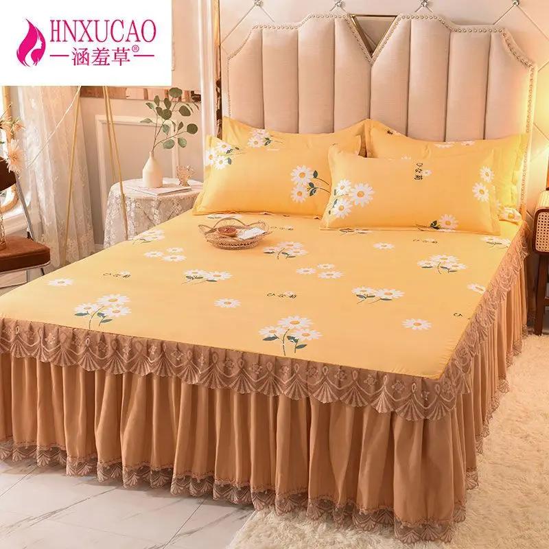 3Pcs/Lot Bed Dress Lace Set Full King Queen Double Beds Cotton Bed Sheet with Pillow Cases Suitable for Bedding Cover