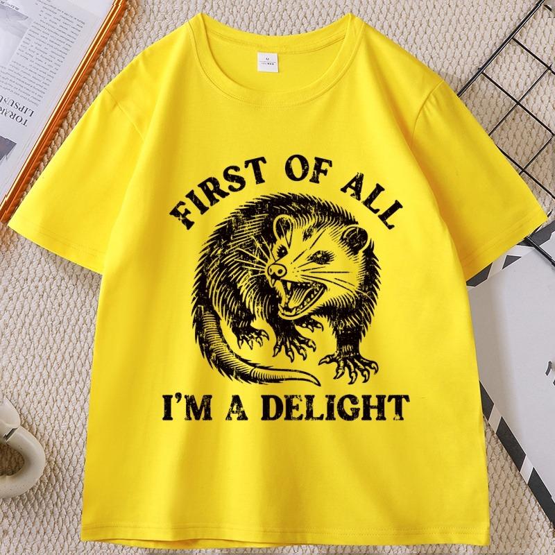 I'm A Delight Funny Graphic Tee Possum Short Sleeve Round Neck T-shirt Men Women Casual Animal Tshirt Streetwear Clothes Tops
