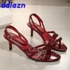 Fashion Wine Red Footwear Medium Heels Women Pumps Shoes New 2025 Female Shallow Fashion Round Toe Ladies Heels Slides Shoes Sandals