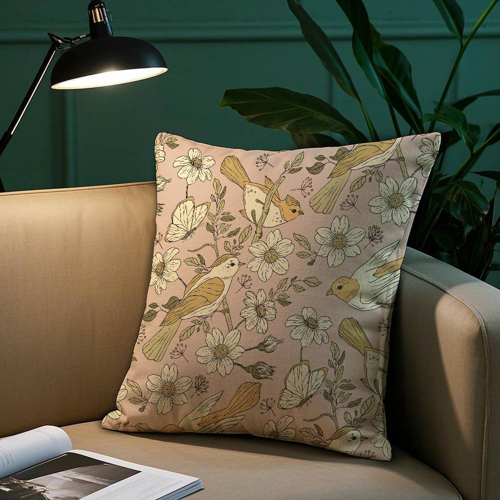 Birds Butterflies  Flowers Pillow Case Short Plush Print Cushion Cover Square Throw Pillow Covers Sofa Home Decor