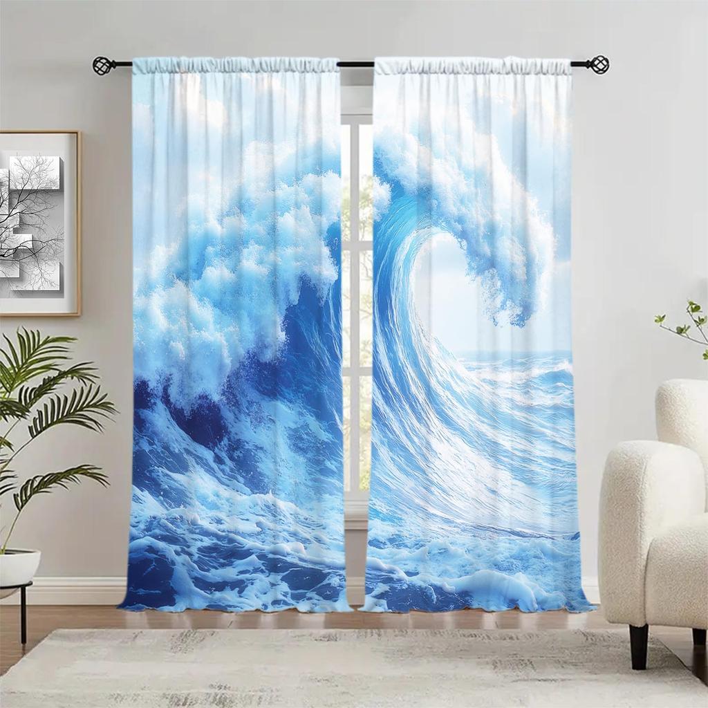 2-Panels Modern Minimalist Wave Diagram Curtains   Shade and Privacy Protection   Suitable for Decorating Various Rooms