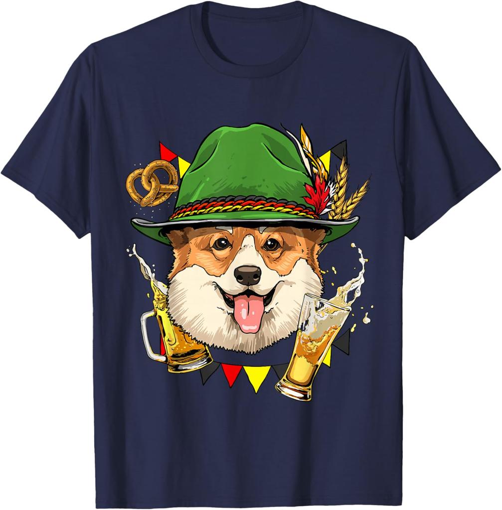 Oktoberfest Corgi Beer Graphic Tee Men's Breathable Cotton T-Shirt Festival
