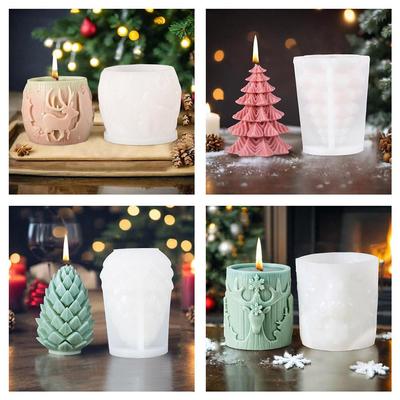 Weihnachtsbaum Schnitzmuster Zylindrische Kerze Silikonform Rentier Schneeflocke Zylindrische Elch Kerzenform Weihnachtsgeschenke