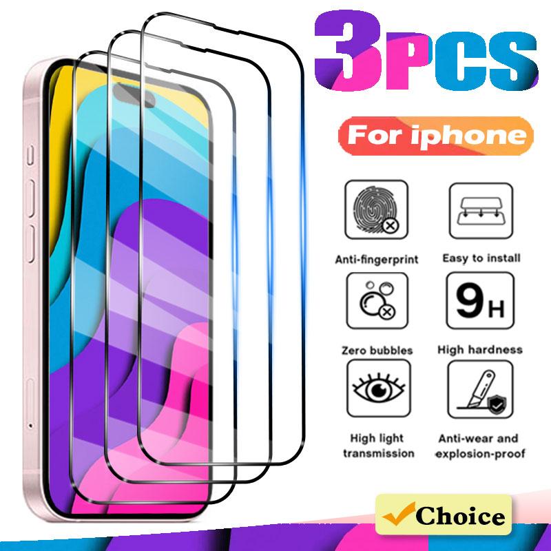 3Pcs Full Cover Tempered Glass For Apple iPhone 13 11 12 14 Pro Max 15 Plus Screen Protector For iPhone X XR XS Protective Film2