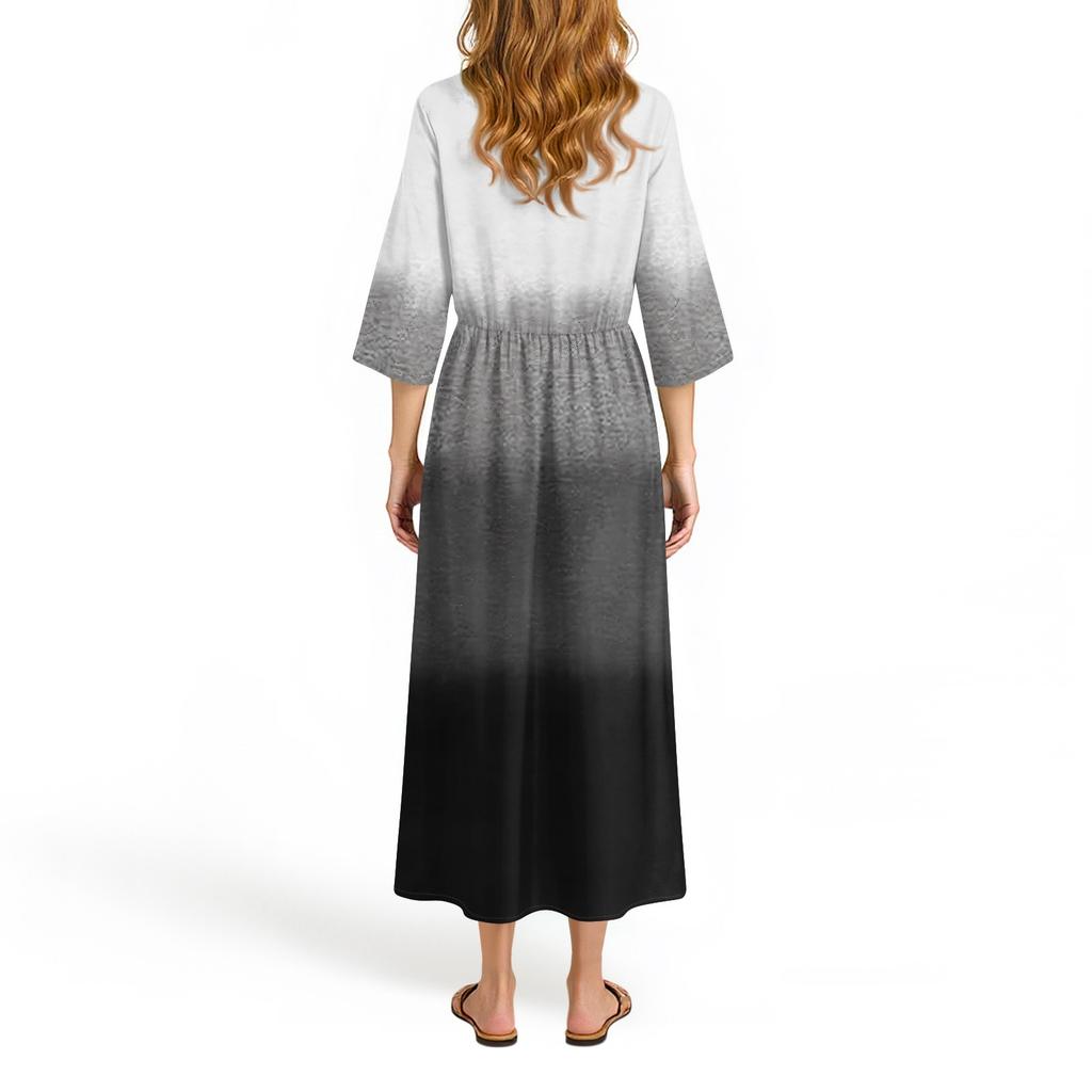 Damen Modisches Bedrucktes Rundhals Siebenviertelärmel Lockeres Kleid