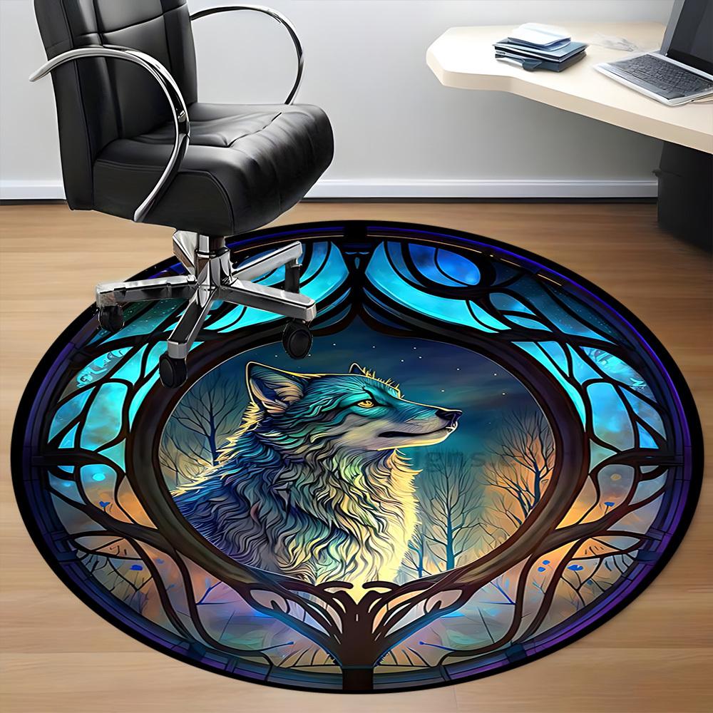 1PC Wolf Stained Artwork Chair Carpet for Office, Indoor Non-Slip Washable Carpet, Soft Comfortable Mat For Office Room Yy250930321